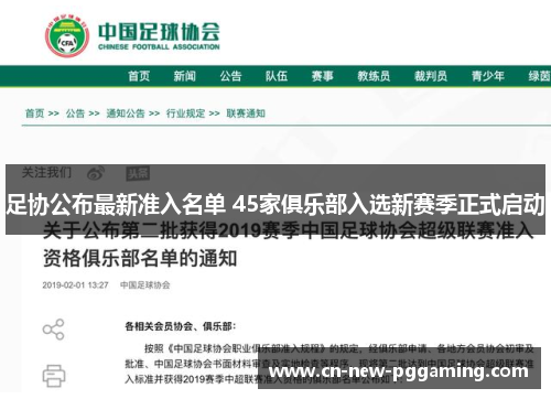 足协公布最新准入名单 45家俱乐部入选新赛季正式启动