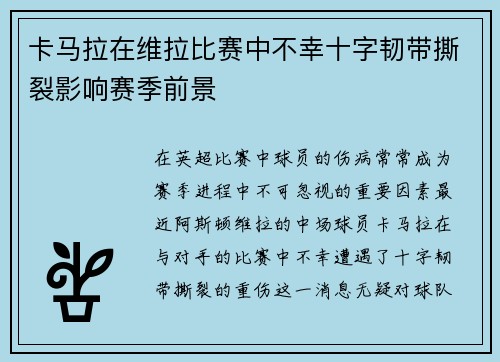 卡马拉在维拉比赛中不幸十字韧带撕裂影响赛季前景